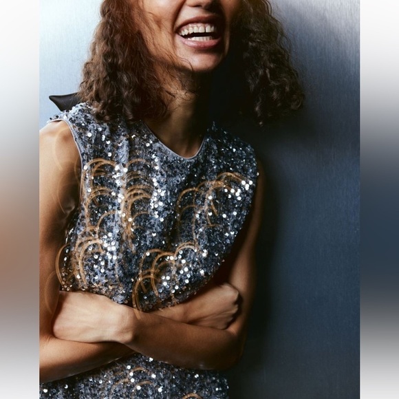 New H&M Sequin Tie-Back Sleeveless Mini Dress - Picture 3 of 6